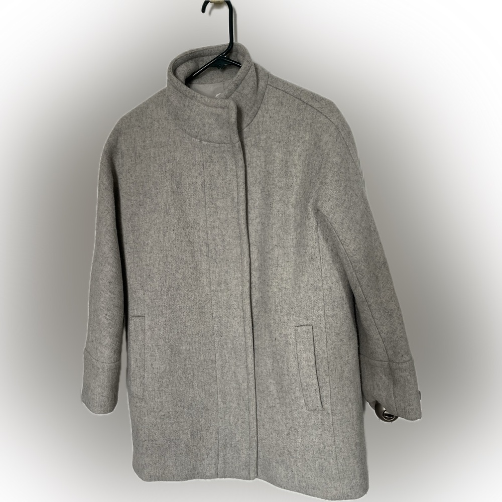 J. Crew Petite Light Gray Wool Blend Funnel-Neck Pea Coat Size 8P